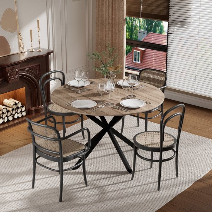 Salle A Manger Wokaka Table à Manger Ronde Contemporaine - 120 Cm 4 Personnes - - Bois De Marbre (noir Table Ronde