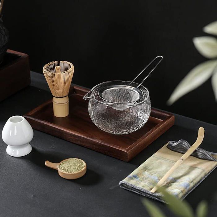 Kit Cérémonie Matcha 5 Pièces - Fouet Bambou, Cuillères, Support, Récipient Poudre, Tamis - Pour Thé Matcha Traditionnel - 11