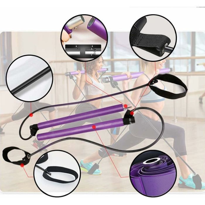 Pilates Pole Kit Barre De Pilates Avec Sangle Résistance - Barre Exercice Yoga Tonification Purple