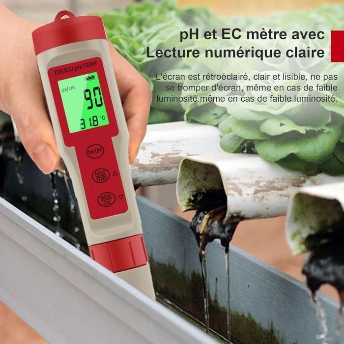 Testeur pH Mètre Harry, Test de pH pour Piscines Mesurant TDS pH EC Température, Testeur de l'Eau de Qualité pour Eau Potable, Piscine, Aquariums
