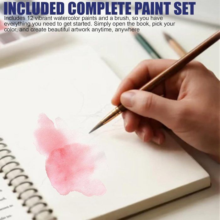 Cahier D'Exercices Aquarelle Débutants - Set 12 Couleurs + Pinceau 44 Pages Spirale Marine
