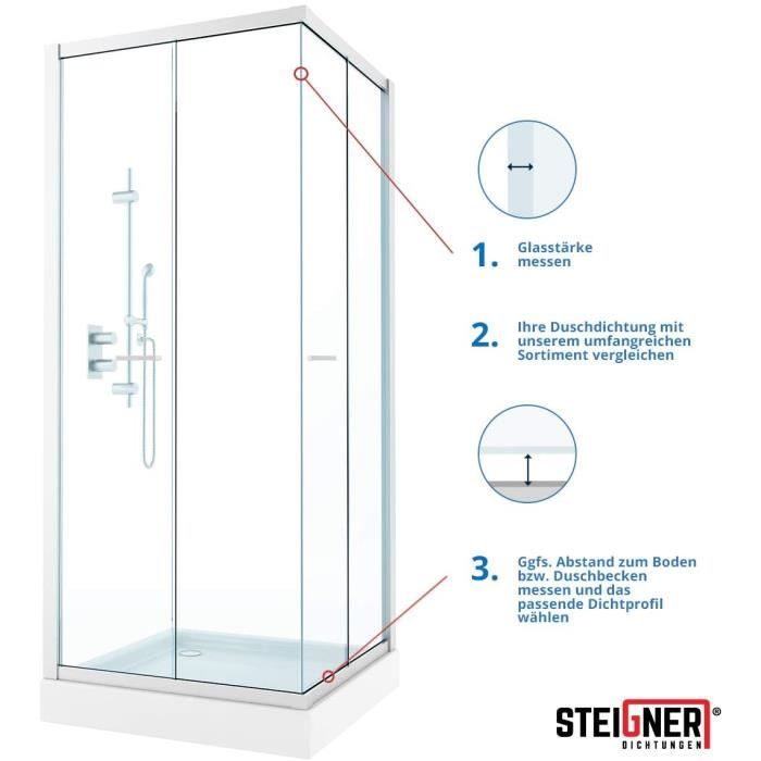 STEIGNER Joint de douche pour paroi en verre, 40cm, vitre 5/6 / 7 mm, joint  d'étanchéité droit PVC, UK21