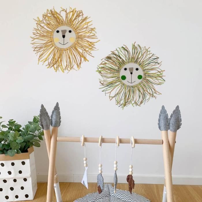 Décor Murial Tissé Main Style Nordique - Tenture Lion Cartoon Pour Chambre D'Enfant 50x50cm, Cadeau Créatif