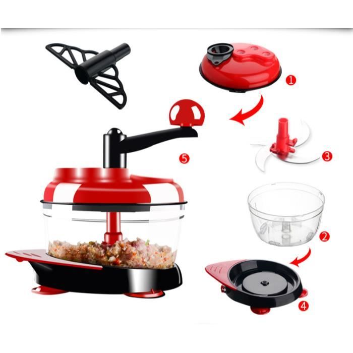 Hachoir Manuel 1200ml Avec Panier égouttoir – Lames Inox, Coupe Légumes Et Viande, Pas Besoin D’électricité