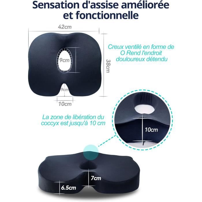 Coussin De Siège Ergonomique En Mousse à Mémoire De Forme - Soulagement Pression - Noir (Neuf)