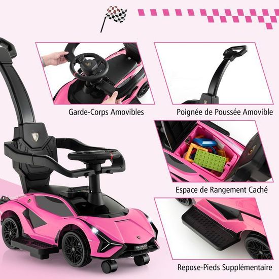 Porteur enfant voiture - 12 à 36 mois - signal sonore - roues en plastique - compartiment de rangement - Blanc - Jeux - Jouets