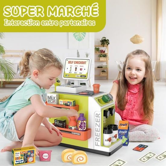 Grande Caisse Enregistreuse Jouet BUYGER - Scanner Lumineux, Balance, Calculatrice, Sons Réalistes, Dinette Marchande Enfant 3+ Ans