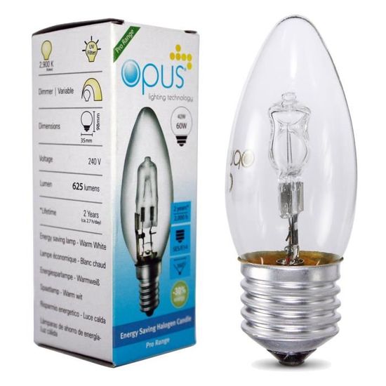 5 x Ampoules Bougie Halog/ènes 42W = 60W Culot a Vis ES E27