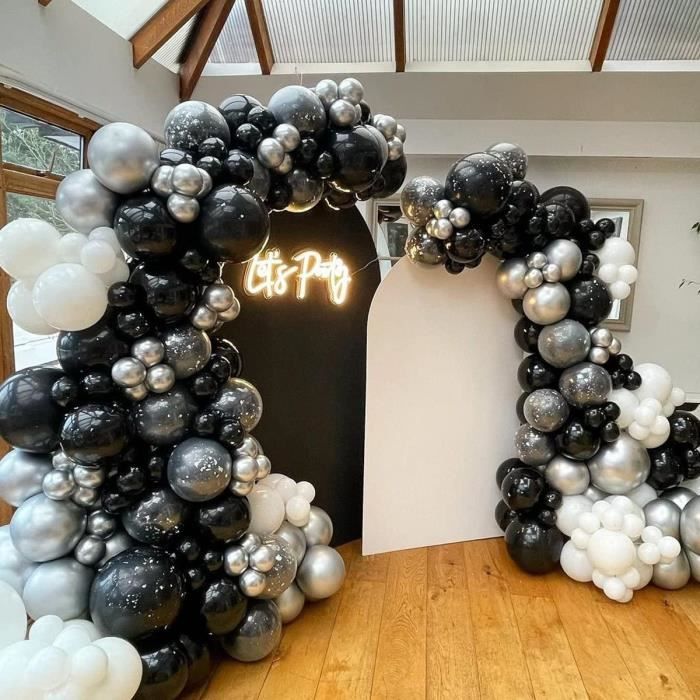 Arche à Ballons Argent/noir/blanc