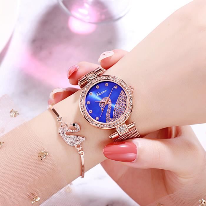 SHARPHY Coffret Montre Femme Bracelet Anneau Collier Boucles d'oreilles  Bijoux Cygne Quartz etanche Accessoires Bleu - Main Image