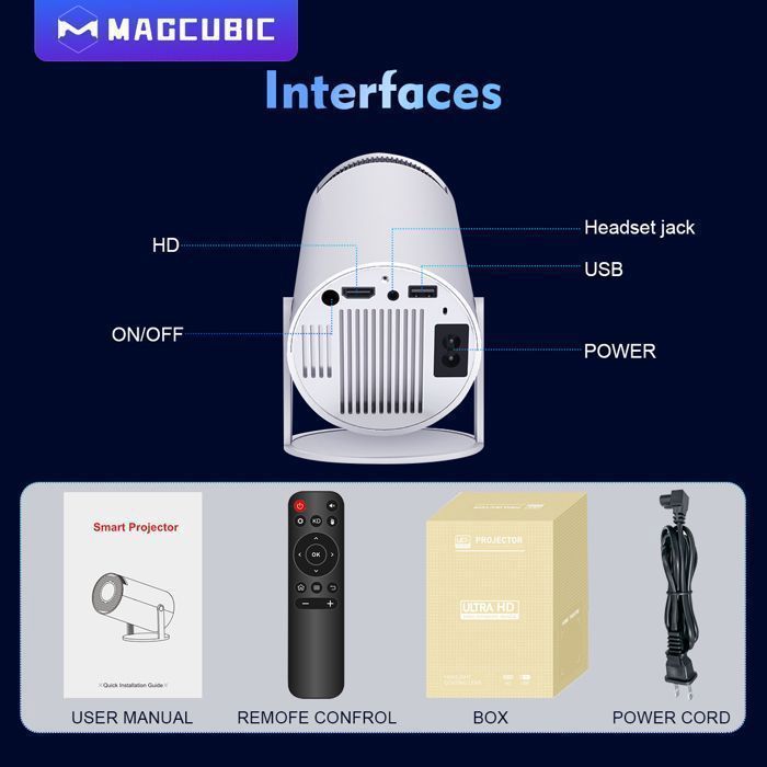 Video projecteur Magcubic HY300 Pro Projecteur 4K Android 11 Natif 720P 260ANSI Wifi6