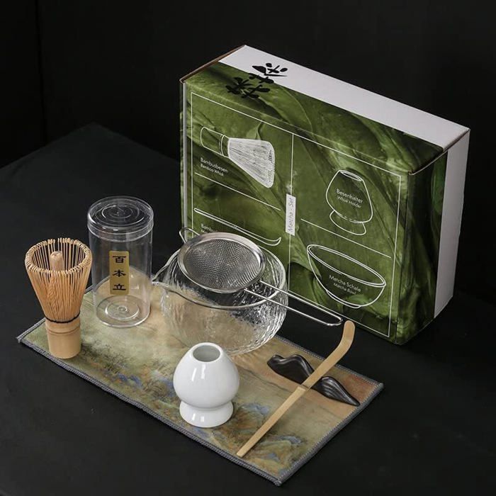 Kit Matcha Traditionnel Japonais - Fouet Bambou, Cuillère, Bol Céramique 250ml - Cadeau Parfait