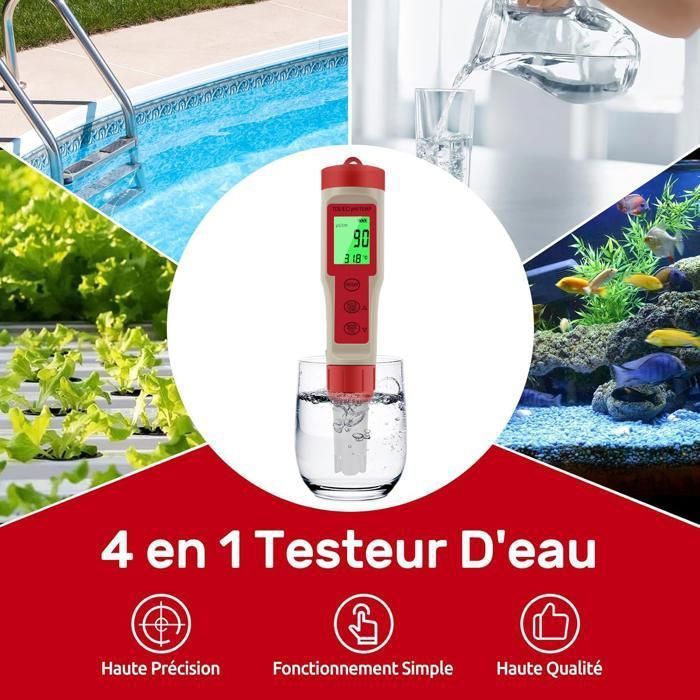 Testeur d'eau numérique 4 en 1, stylo de test de qualité de l'eau, multifonctionnel, compteur de