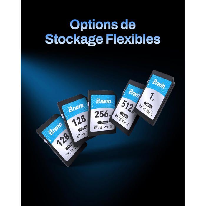 Carte SD Biwin SD160 64Go - Carte Mémoire SDXC 160Mo/s 4K UHD U3 V30