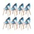 BenyLed Lot de 8 Chaises de Salle à Manger Chaises Patchwork Colorées avec Pieds en Bois Chaise Longue Scandinave (Bleu-8pcs)-0