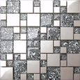 Carrelage mosaïque en verre et acier inoxydable. Gris, Argent. Les feuilles entières de carreaux mesurent 30cm x 30cm (MT0132)-0