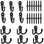 12Pcs Patères – 6 crochets à double broche + 6 crochets simples en métal + 28 vis - pour arrocher les objets - Noir-VIPITH