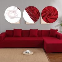 5PC FIHERO Housse de canapé de protection 3 +2 places en L d\\'angle en polyester pour meubles de maison douce  luxueuse - vin rou