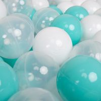 KiddyMoon 100 7Cm L'ensemble De Balles Plastique Pour Piscine Enfant Fabriqué En EU, Turquoise Clair/Blanc/Transparent