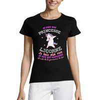 Femme Tee-Shirt Col Rond Je Suis Une Princesse Licorne T-Shirt Vintage Noir Profond