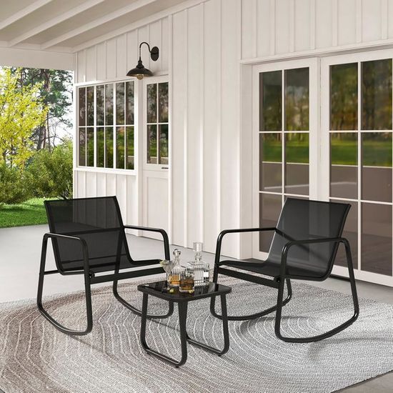GOPLUS Salon De Jardin 3 Pièces - 2 Chaises + Table - Confortable Et Robuste Gris
