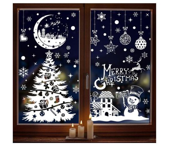 Autocollants De Fenêtre Pour Noël - 137 Stickers Colorés, 9 Feuilles Avec Château De Flocons De Neige, Double Face Et Réutilisables