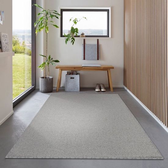 tapis uni pile courte salon moderne melange anthracite oeke tex gris clair 200x290 cm cdiscount maison