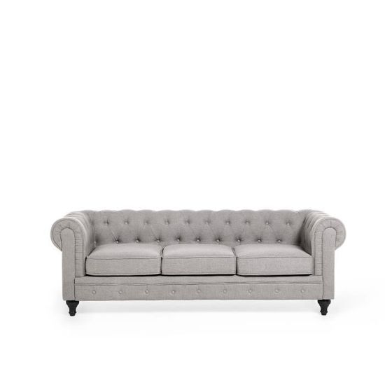 beliani canape en tissu gris clair 3 places chesterfield cdiscount maison