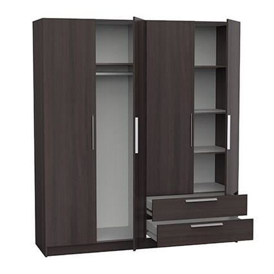 Armoire adulte GLORY Décor chêne vulcano 4 portes + 2 tiroirs L 176