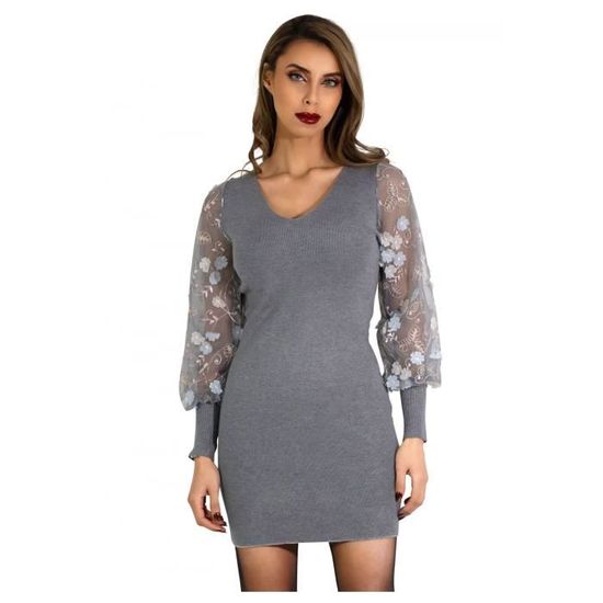 Robe pull manches ballon Femme Gris Gris Cdiscount Pret a Porter