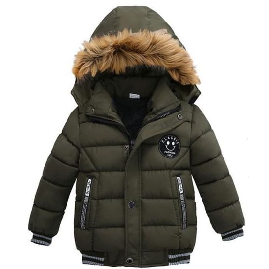 Odziezet Garçon Manteau Blouson Hiver Automne Chaud Capuche Zip Vêtement Enfant Doudoune à Capuche Fourrure Jacket 2-7 Ans, Noir, 2-3 ans