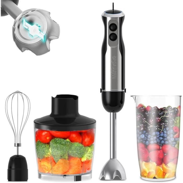 Mixeur Plongeant ZURIO 800W - Multifonction 4 En 1 Avec Hachoir 500ml Et Bol 600ml - Sans BPA - Pour Soupes, Smoothies, Aliments Bébés Mixeur 800W
