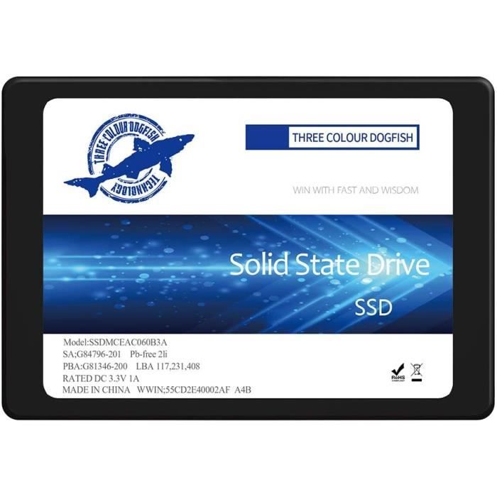 dogfish disque ssd sata 2.5- 64go interne disque dur haute performance pour ordinateur portable sata iii 6gb s comprend ssd 60go