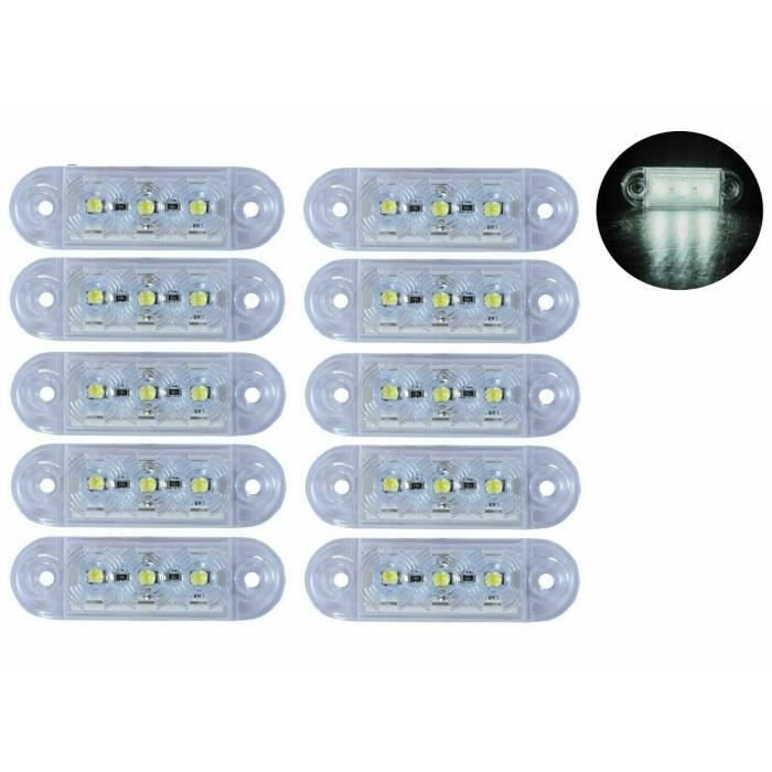 10x 12/24V Blanc 3 Led Feux De Position Marqueur Camion Châssis Remorque Bus