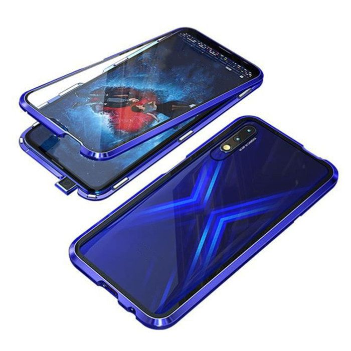 Coque Huawei Honor 9X, Étui Adsorption Magnétique Double face Verre trempé Couverture pour Huawei Honor 9X Global -Bleu