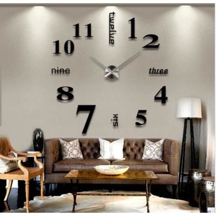 Numérique Grande Surface Horloge murale Miroir 3D DIY Sticker Home Office Décor moderne