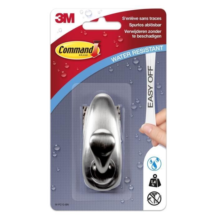 3M COMMAND Crochet adhésif moyen - Métal - Nickel brossé