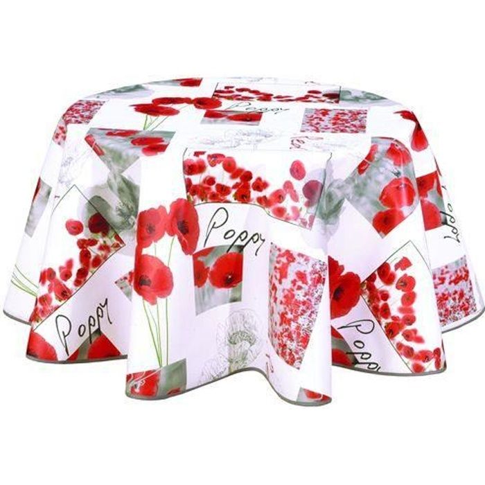 Nappe en toile cirée rectangulaire coquelicots Poppy - L. 140 x l. 200 cm - Blanc