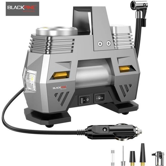 BLACKPINE - Compresseur d' Air Portatif, 12V 120W Gonfleur Pneus Numérique avec Lampe LED 150PSI pour Voiture Moto Vélo Ball