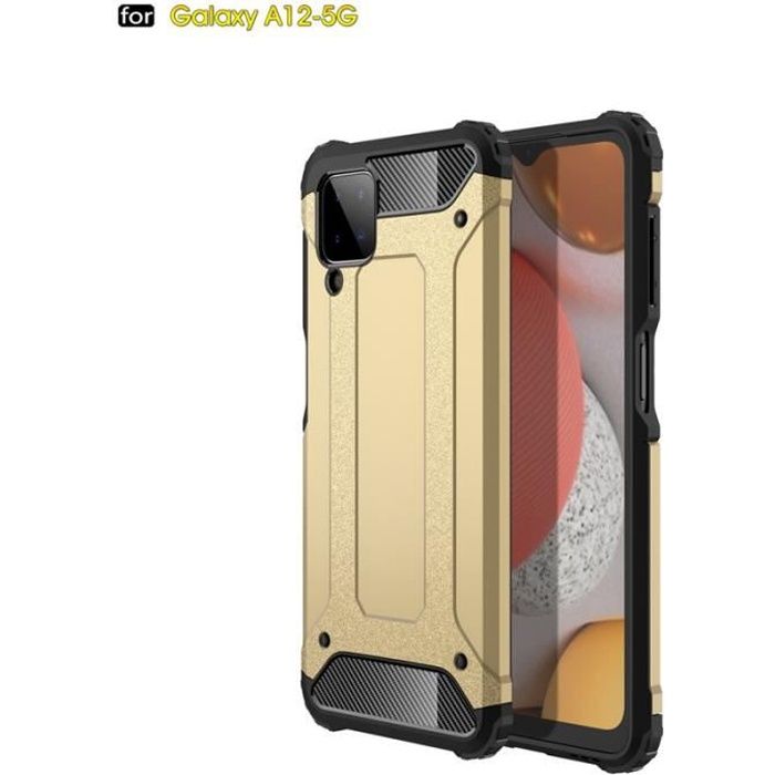 Coque Samsung Galaxy A12, Or Antichoc Armure Silicone 3D à Carreau Ultra-fin Durable Double Couche Renforcée