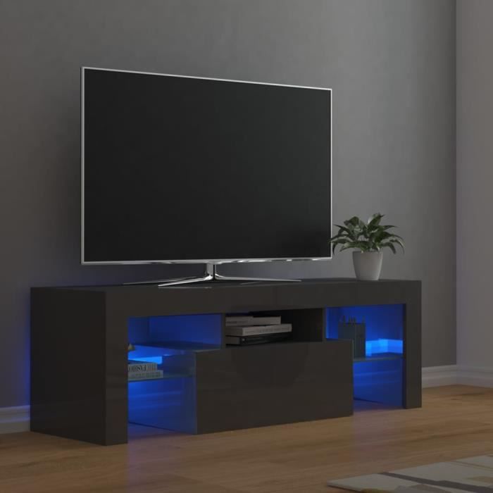 CIKONIELF Meuble TV avec lumières LED Avec design à la fois tendance et pratique Gris brillant 120x35x40 cm