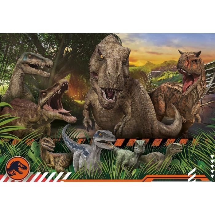 Puzzle 104 Pieces Pour Jurassic World Dinosaures T Rex Et Velociraptor Dans La Foret Puzzle Enfant Dino Animaux prehistoire