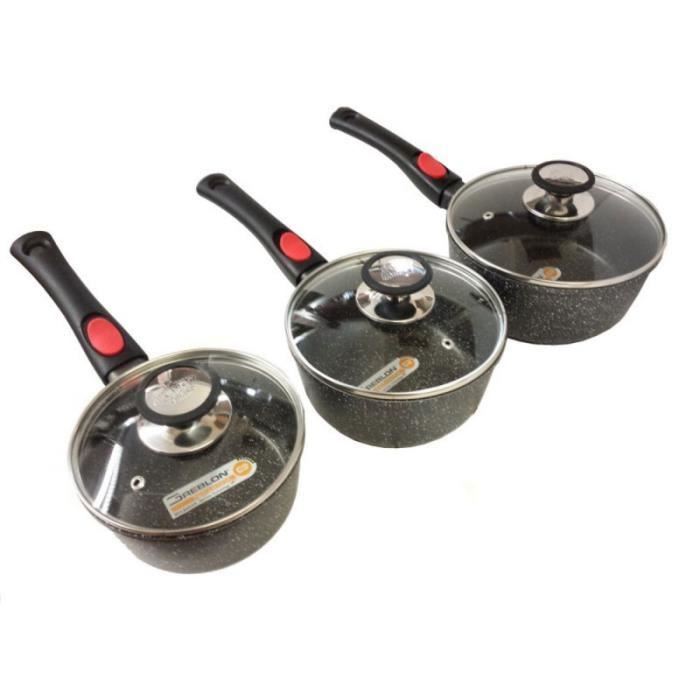 3 casseroles et crêpière 28 cm en pierre manches amovibles, induction, antiadhésive, Espace cuisine