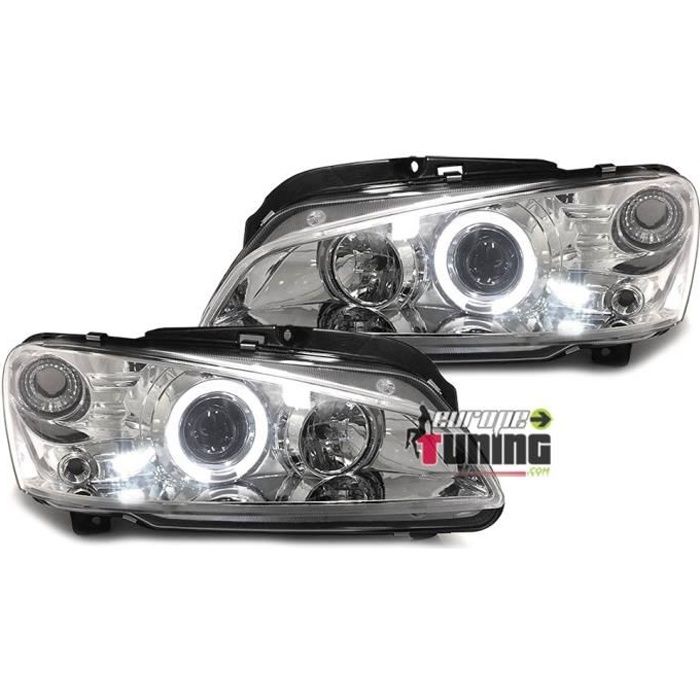 PHARES FEUX AVANTS ANNEAUX LED ANGEL EYES CHROME PEUGEOT 106 PHASE 2 (11024)
