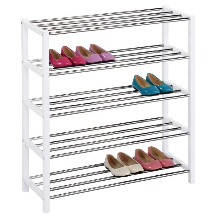 Etagère à chaussures DUBLIN rangement porte-chaussures avec 5 niveaux pour 20 paires en métal chromé et laqué noir