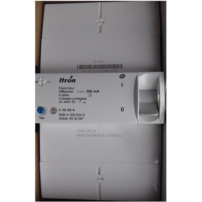 Itron 400029 - Disjoncteur de Branchement EDF type 4P - 30-60A - 500mA - Sélectif - SDB IV 500 60A S