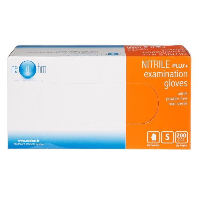 Boite de 200 gants médicaux jetables en nitrile non poudrés Taille S
