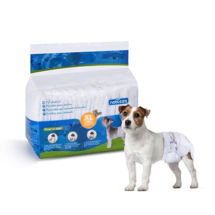 Nobleza - Pack de 12 couches jetables pour chien, bien-être et confort. Extra absorbantes. Taille XL (7 à 10kg).