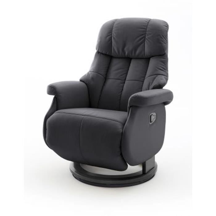 Fauteuil relax en cuir coloris noir - 77 x 111 x 86 cm