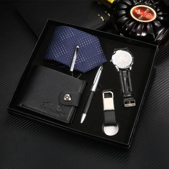 SHARPHY Coffret montre homme + cravate - portefeuille porte-clés stylo mode noir cadeau de Noël